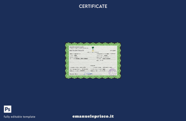 modello PSD del certificato di nascita dello stato civile dell'Arabia Saudita in